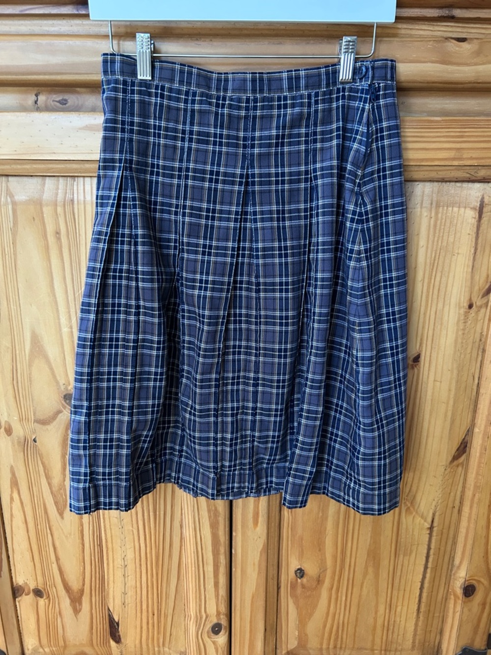 Lands End Skirt Pleated Navy Plaid Women's Side Zipper Knee Length Sz 4